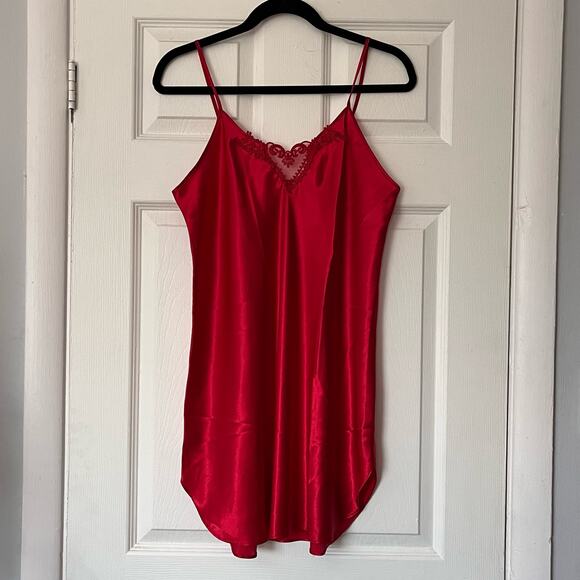 Dentelle V-Neck Lace Trim Satin Chemise - Size M - Picture 1 of 4